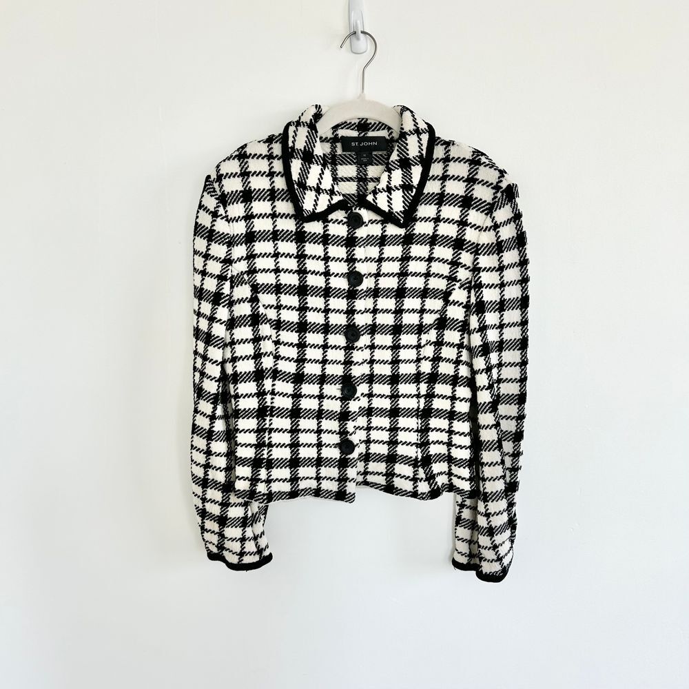 St. John Black and White Checkered Cardigan
